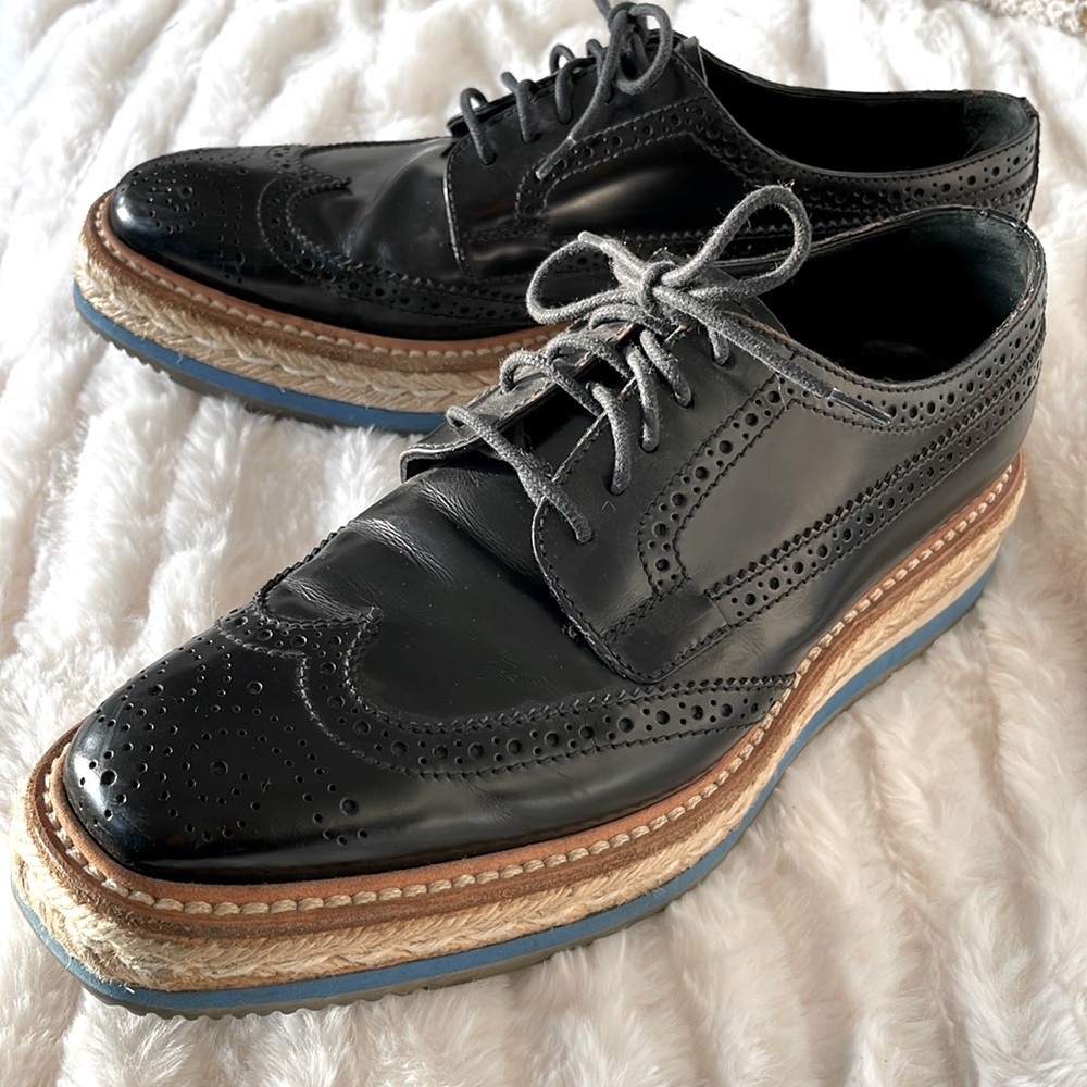 Prada - Raffia Platform Brogues
